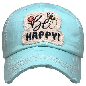 Bee Happy"  Distressed Vintage Baseball Hat